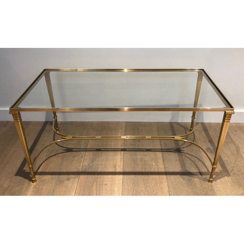 Table Basse Néoclassique en Laiton et Plateau de Verre Transparent de la Maison Jansen, vers 1940