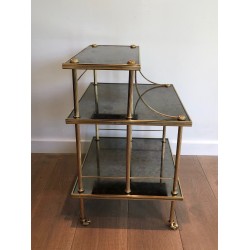 Brass and Antique Mirror Three-Tier Trolley on Casters by Maison Jansen, circa 1940
