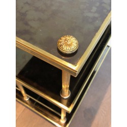 Brass and Antique Mirror Three-Tier Trolley on Casters by Maison Jansen, circa 1940