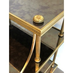 Brass and Antique Mirror Three-Tier Trolley on Casters by Maison Jansen, circa 1940