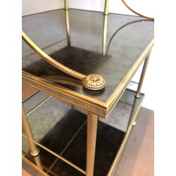 Brass and Antique Mirror Three-Tier Trolley on Casters by Maison Jansen, circa 1940