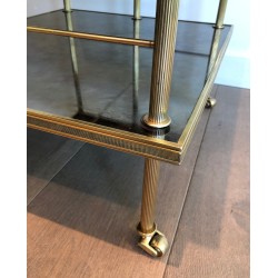 Brass and Antique Mirror Three-Tier Trolley on Casters by Maison Jansen, circa 1940
