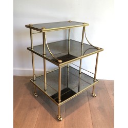 Brass and Antique Mirror Three-Tier Trolley on Casters by Maison Jansen, circa 1940