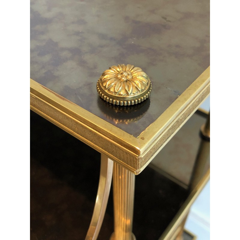 Brass and Antique Mirror Three-Tier Trolley on Casters by Maison Jansen, circa 1940