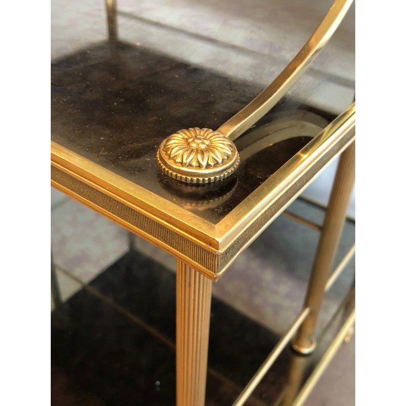 Brass and Antique Mirror Three-Tier Trolley on Casters by Maison Jansen, circa 1940