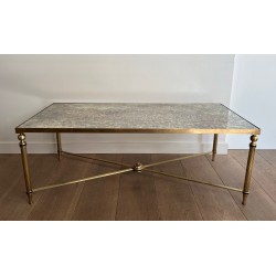 Importante Table Basse Néoclassique en Laiton à Plateaux de Miroir Églomisé de la Maison Jansen, vers 1940