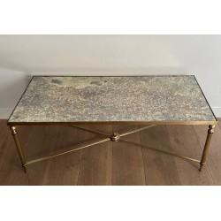 Importante Table Basse Néoclassique en Laiton à Plateaux de Miroir Églomisé de la Maison Jansen, vers 1940
