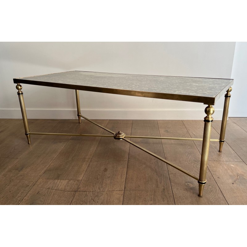 Importante Table Basse Néoclassique en Laiton à Plateaux de Miroir Églomisé de la Maison Jansen, vers 1940