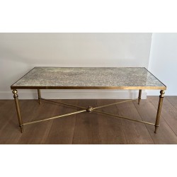 Importante Table Basse Néoclassique en Laiton à Plateaux de Miroir Églomisé de la Maison Jansen, vers 1940