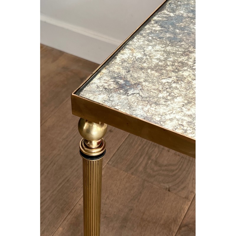 Importante Table Basse Néoclassique en Laiton à Plateaux de Miroir Églomisé de la Maison Jansen, vers 1940
