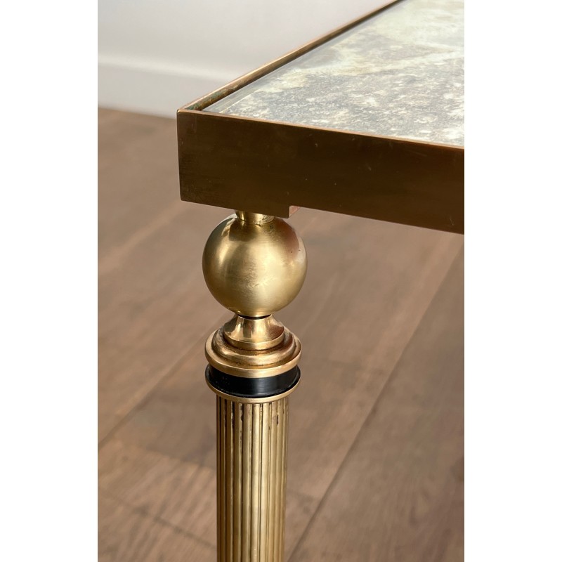 Importante Table Basse Néoclassique en Laiton à Plateaux de Miroir Églomisé de la Maison Jansen, vers 1940
