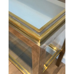 Importante Console à Double Plateau en Chrome et Laiton par Willy Rizzo, Édition Jean Charles, vers 1970