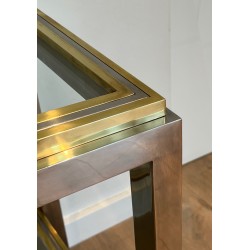 Importante Console à Double Plateau en Chrome et Laiton par Willy Rizzo, Édition Jean Charles, vers 1970