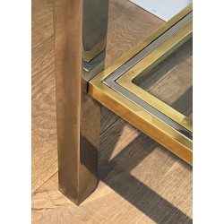 Importante Console à Double Plateau en Chrome et Laiton par Willy Rizzo, Édition Jean Charles, vers 1970