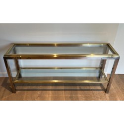 Large Chrome and Brass Two-Tier Console by Willy Rizzo, Edited by Jean Charles, circa 1970