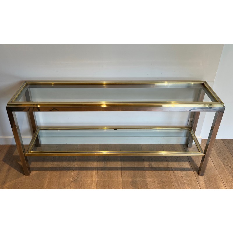 Large Chrome and Brass Two-Tier Console by Willy Rizzo, Edited by Jean Charles, circa 1970