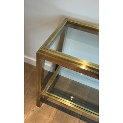 Large Chrome and Brass Two-Tier Console by Willy Rizzo, Edited by Jean Charles, circa 1970