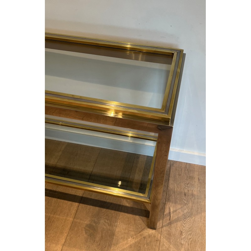 Large Chrome and Brass Two-Tier Console by Willy Rizzo, Edited by Jean Charles, circa 1970