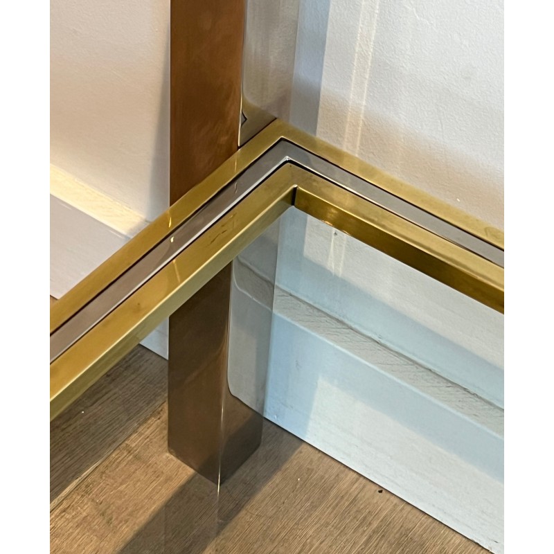 Importante Console à Double Plateau en Chrome et Laiton par Willy Rizzo, Édition Jean Charles, vers 1970