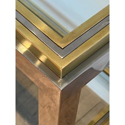 Importante Console à Double Plateau en Chrome et Laiton par Willy Rizzo, Édition Jean Charles, vers 1970