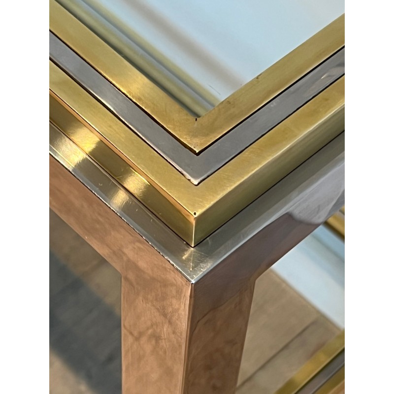 Large Chrome and Brass Two-Tier Console by Willy Rizzo, Edited by Jean Charles, circa 1970