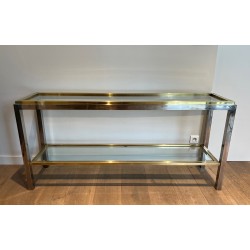 Large Chrome and Brass Two-Tier Console by Willy Rizzo, Edited by Jean Charles, circa 1970