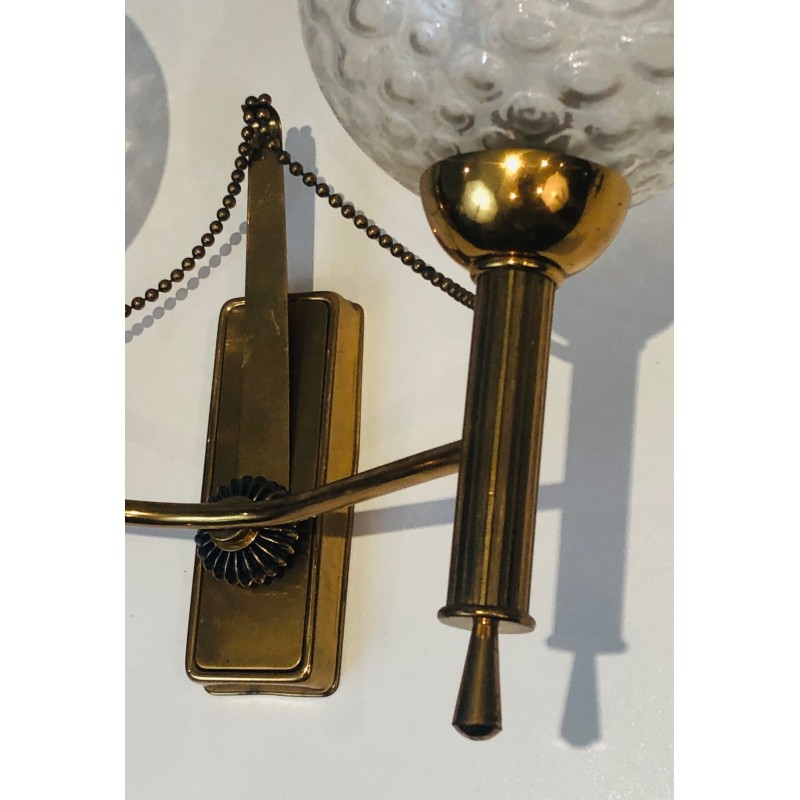 Paire d'Appliques en Laiton et Boules de Verre. Vers 1970