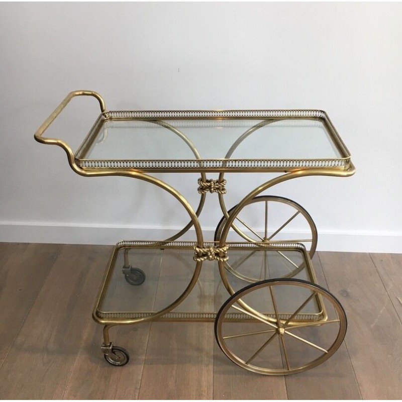 Neoclassical Brass Drinks Trolley with Glass Shelves by Maison Baguès, circa 1940