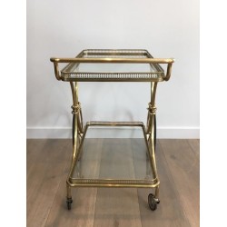 Neoclassical Brass Drinks Trolley with Glass Shelves by Maison Baguès, circa 1940