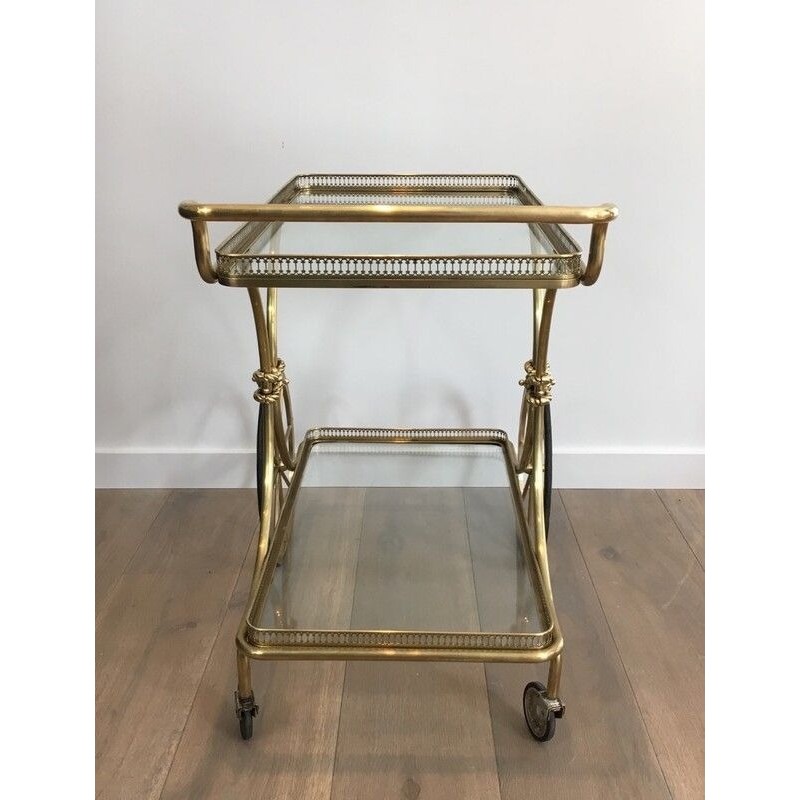 Neoclassical Brass Drinks Trolley with Glass Shelves by Maison Baguès, circa 1940