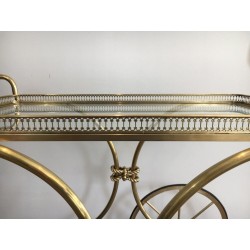 Table Roulante Néoclassique en Laiton à Plateaux de Verre de la Maison Baguès, vers 1940