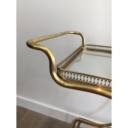 Neoclassical Brass Drinks Trolley with Glass Shelves by Maison Baguès, circa 1940