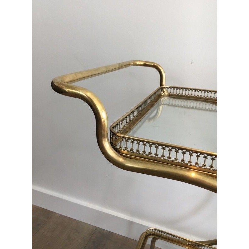 Neoclassical Brass Drinks Trolley with Glass Shelves by Maison Baguès, circa 1940