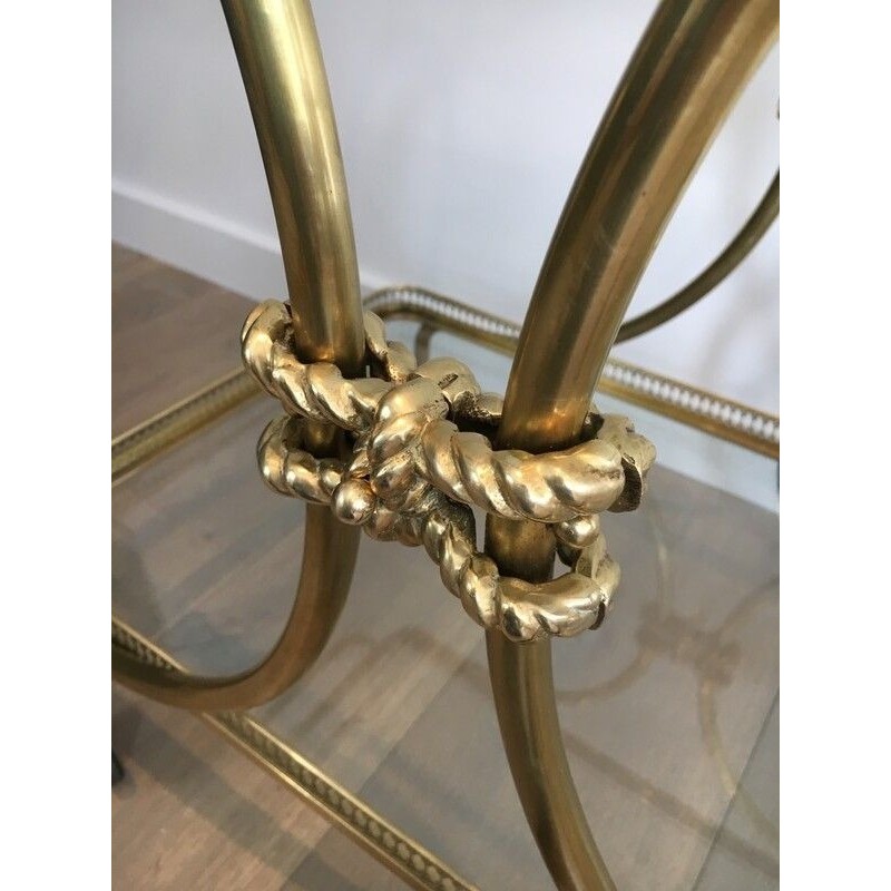 Table Roulante Néoclassique en Laiton à Plateaux de Verre de la Maison Baguès, vers 1940