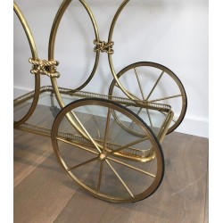 Neoclassical Brass Drinks Trolley with Glass Shelves by Maison Baguès, circa 1940
