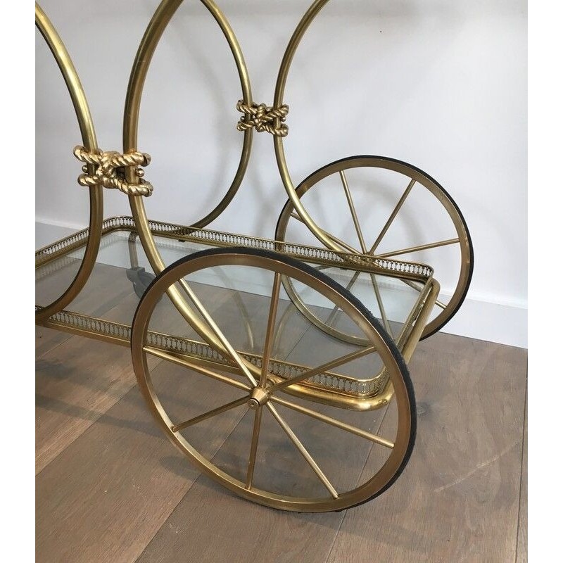 Neoclassical Brass Drinks Trolley with Glass Shelves by Maison Baguès, circa 1940