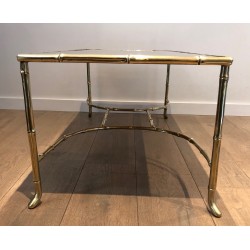 Large Faux-Bamboo Bronze Coffee Table with Antique Mirror Top by Maison Baguès, circa 1940