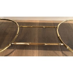 Importante Table Basse en Bronze Façon Faux-Bambou et Miroir Antique de la Maison Baguès, vers 1940