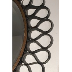 Miroir Soleil en Lames de Métal Laqué et Fer Doré, Travail Français, vers 1950