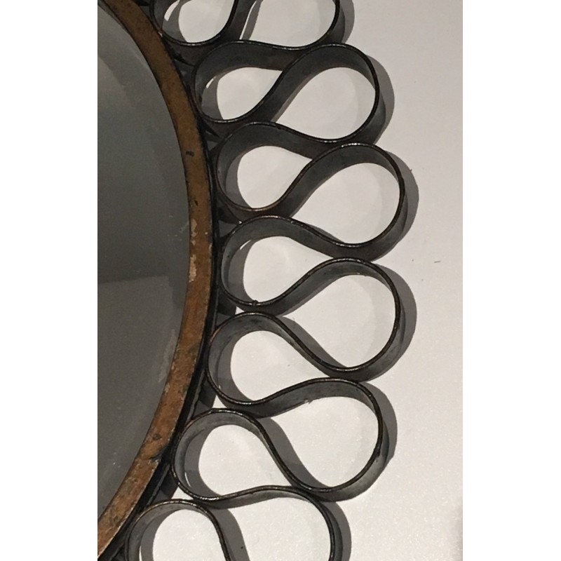 Miroir Soleil en Lames de Métal Laqué et Fer Doré, Travail Français, vers 1950