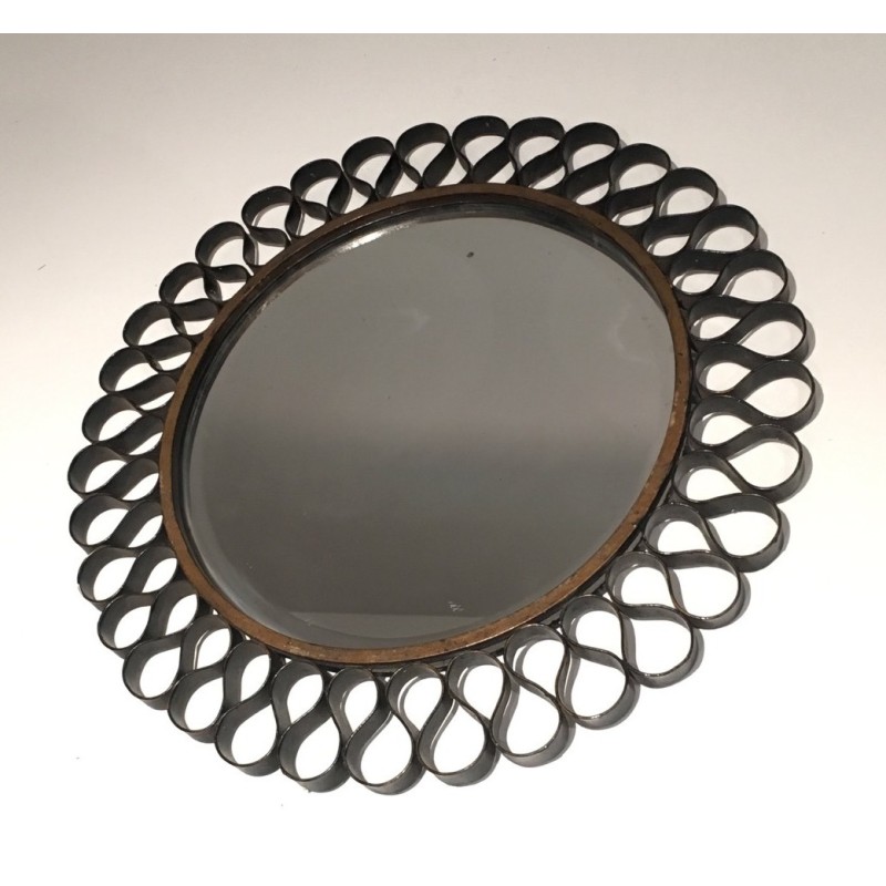 Miroir Soleil en Lames de Métal Laqué et Fer Doré, Travail Français, vers 1950