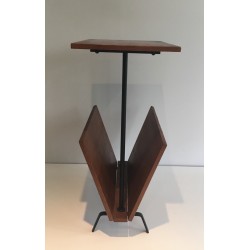 Wood and Black Lacquered Metal Magazine Rack, French Work, circa 1950