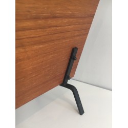 Wood and Black Lacquered Metal Magazine Rack, French Work, circa 1950