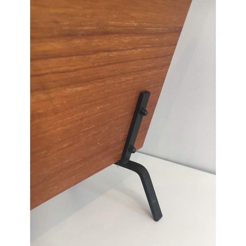Wood and Black Lacquered Metal Magazine Rack, French Work, circa 1950