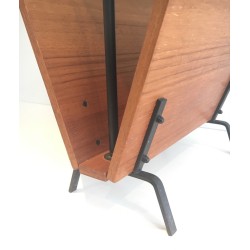 Wood and Black Lacquered Metal Magazine Rack, French Work, circa 1950
