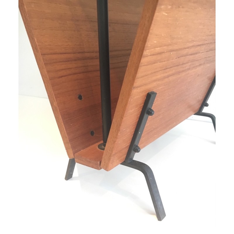 Wood and Black Lacquered Metal Magazine Rack, French Work, circa 1950