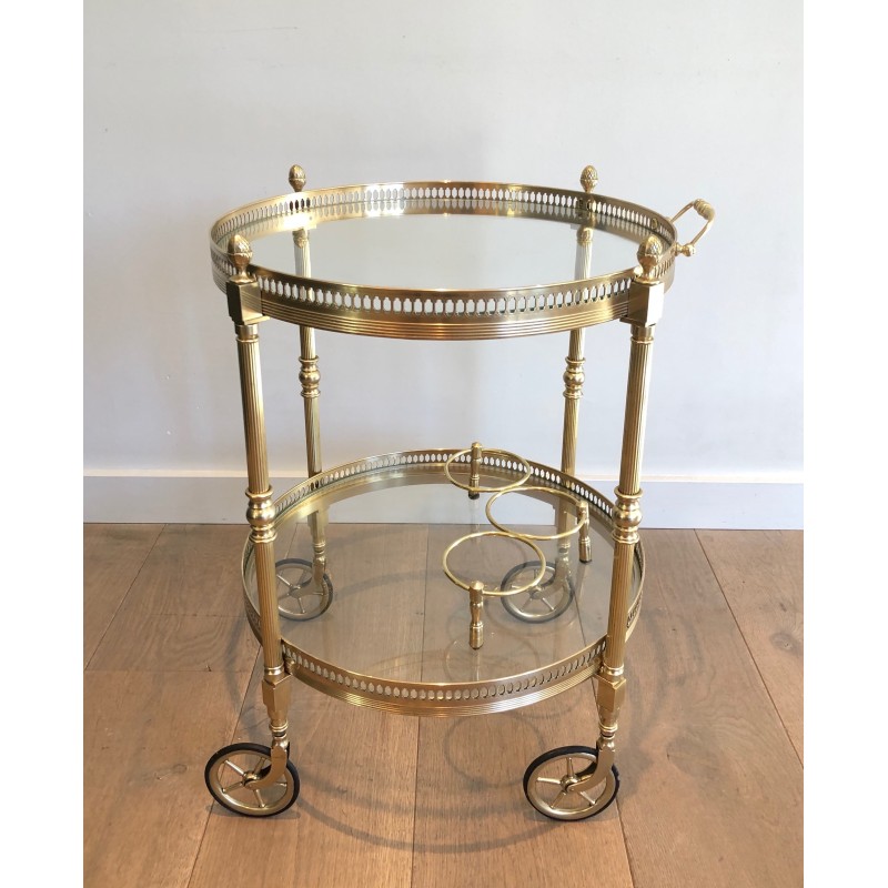 Table Roulante Ronde en Laiton à Plateaux Amovibles de la Maison Baguès, Style Néoclassique, vers 1940