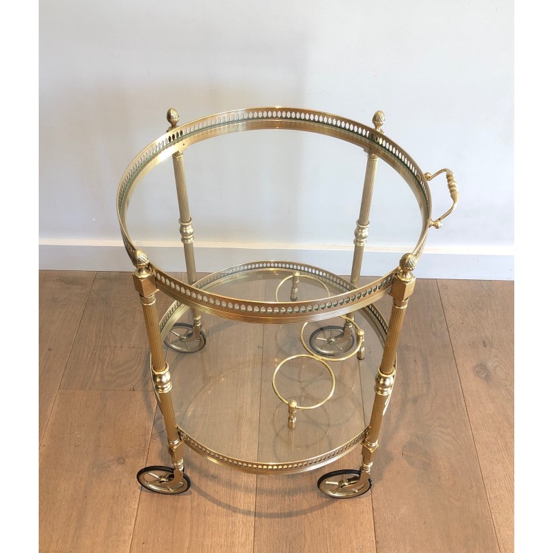 Neoclassical Round Brass Drinks Trolley with Removable Trays by Maison Baguès, circa 1940