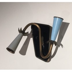 Pair of Lacquered Metal and Brass Wall Lights, French Work, circa 1950