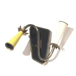 Pair of Lacquered Metal and Brass Wall Lights, French Work, circa 1950